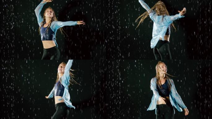 雨中美丽的女嘻哈舞者