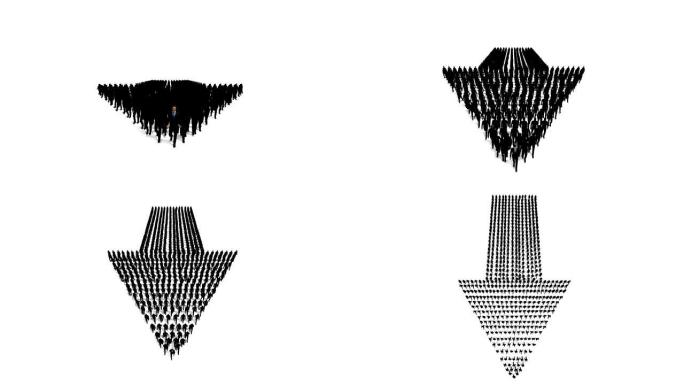 商人人群形成箭头形状指向下，高清，反对白色