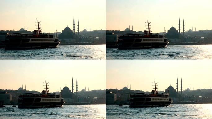 伊斯坦布尔景观，Eminonu “Yeni Cami” 清真寺和Halic海边，city lines
