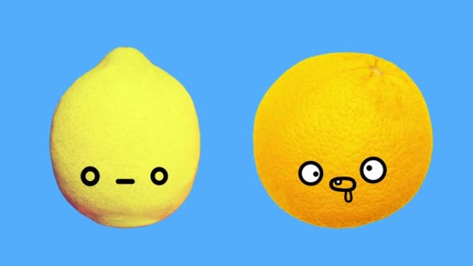 Gif动画设计。卡哇伊水果橙子和柠檬