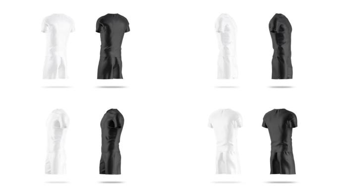 空白的黑色、白色足球服，配有t恤和短模型