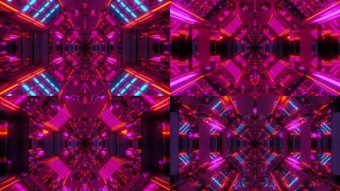 未来科幻隧道走廊有酷的反射和无尽的发光3d插图运动背景动态壁纸视觉样本vj循环