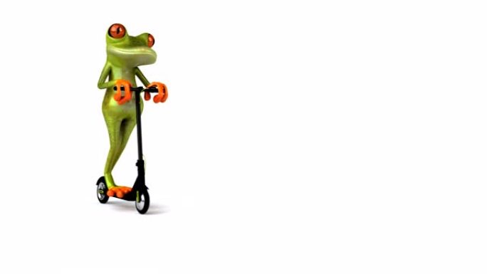 电动滑板车上有趣的3D绿色卡通青蛙