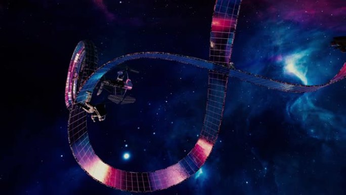 在莫比乌斯地带上无休止地奔跑的宇航员的Trippy科幻3D动画