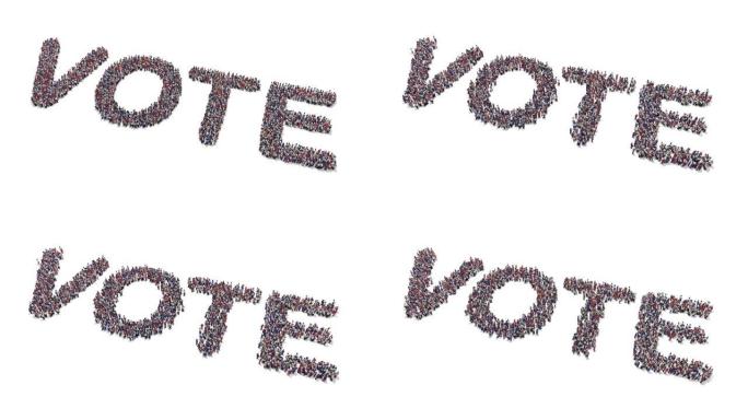 红、白、蓝人群组成文字拼写投票