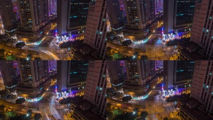 夜间照明澳门城市交通街屋顶景观4k延时中国