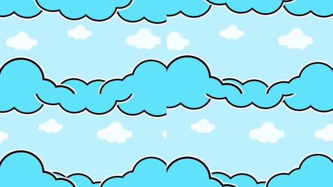蓝天中的卡通云。扁平风格简单。柔和渐变柔和甜美的色彩背景