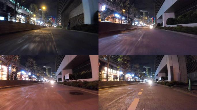 晚上在城市里开车步行街亮化