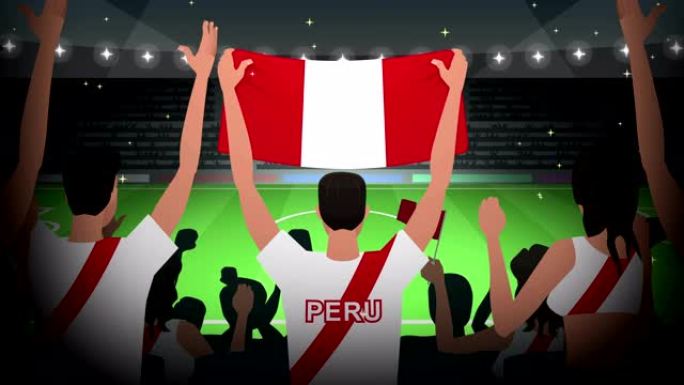 卡通欢呼足球迷拥挤秘鲁足球动画