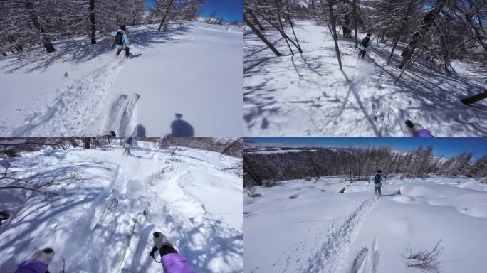 野雪小树林双板滑雪跟拍4K