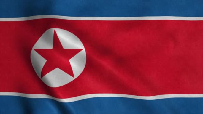 朝鲜国旗在风中飘扬。朝鲜国旗，4K