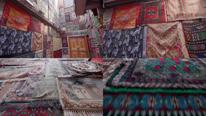 4k 喀什 地毯巷子 运镜 传统手工艺品