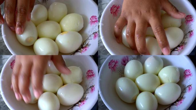 儿童剥煮鸡蛋剥鸡蛋煮早餐食品美味