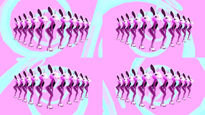 时尚动画设计。性感跳舞的兔子。香草派对粉色氛围