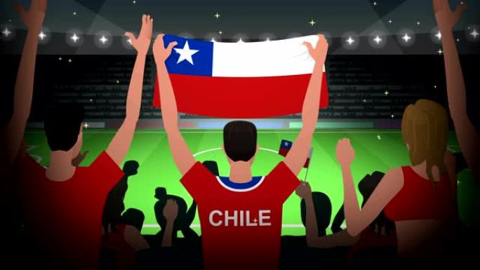 卡通欢呼的足球迷拥挤智利足球动画