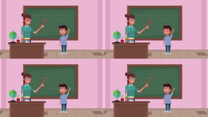 回到学校动画与女老师和男生在教室