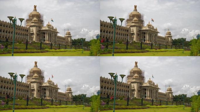 阳光明媚的班加罗尔市著名的宫殿前广场全景4k印度
