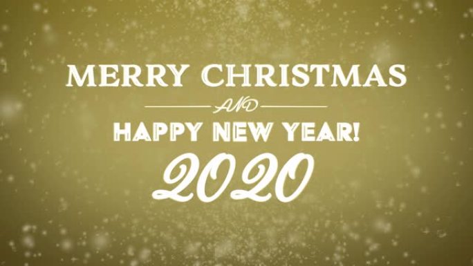 4k圣诞快乐和新年快乐2020文字与雪金色背景