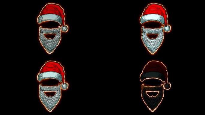 发光霓虹灯线的圣诞老人胡子动画。