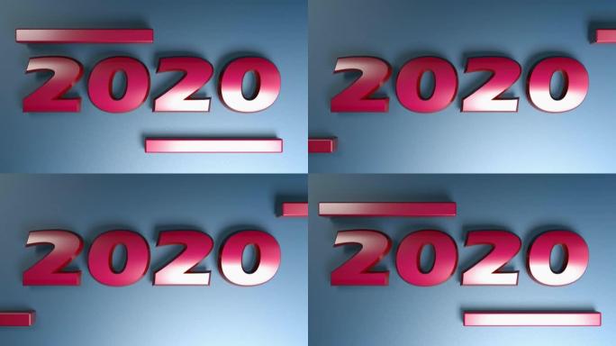2020红色写孤立在蓝色背景-3D渲染插图视频剪辑