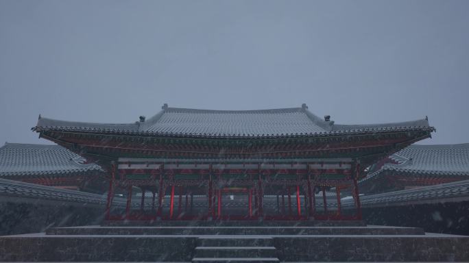 暴风雪中的古代宫殿舞台大屏背景