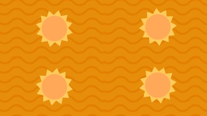 旋转太阳在橙色背景上无缝循环移动的动画