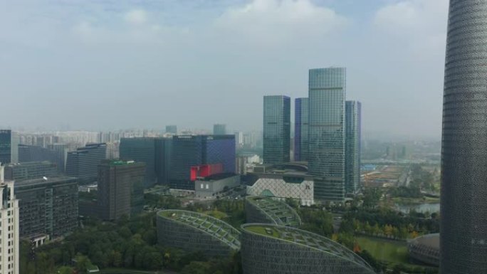 成都市中心著名现代综合航空全景4k中国日间飞行