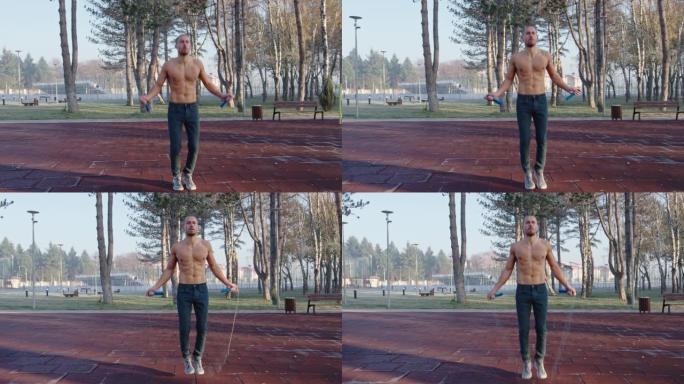 人们在做跳绳运动肌肉发达男性荷尔蒙减肥减