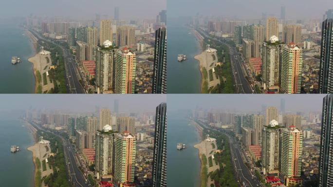 长沙市中心著名滨江交通湾晴天空中全景4k中国
