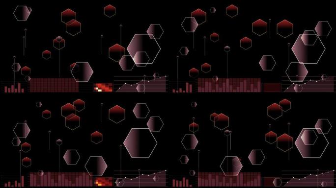 多边形未来数字信息图和雷达点分析变化两步循环和图条数据和火焰音