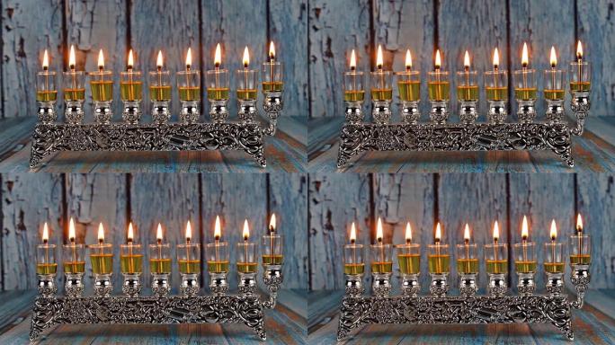 东正教犹太人点燃的橄榄油蜡烛光明节烛台