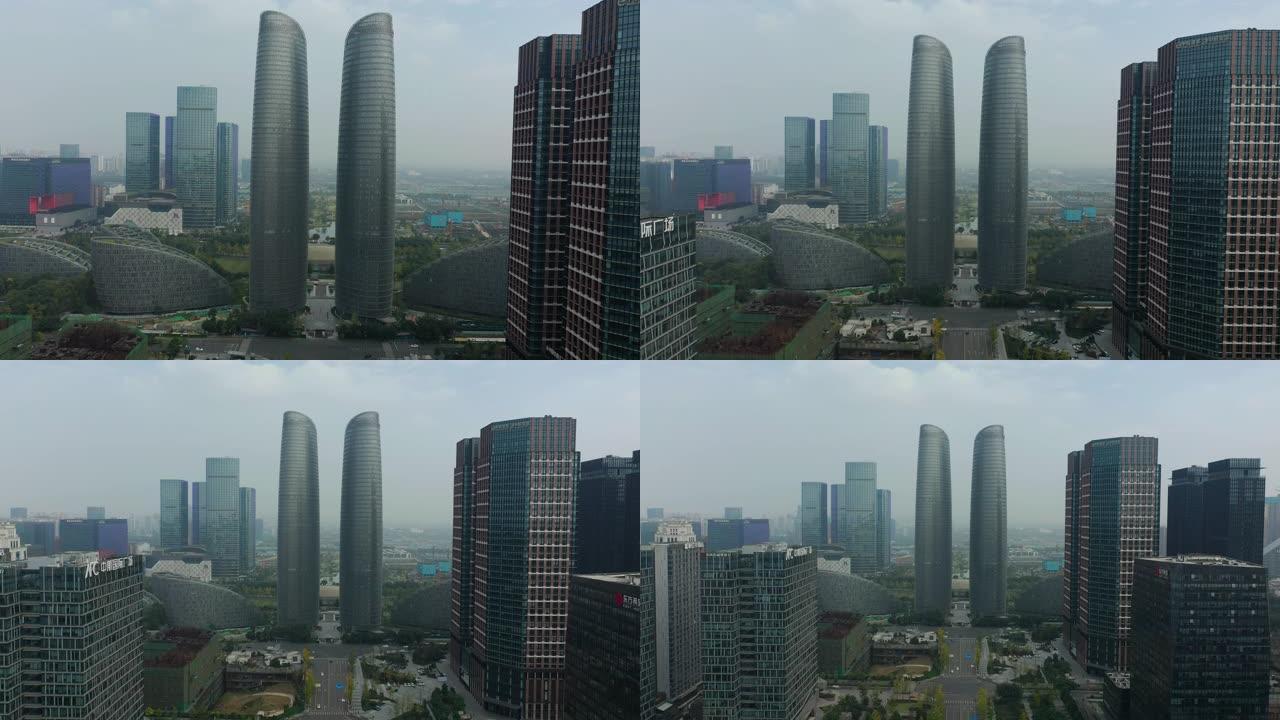 成都市区国家金融中心空中全景4k中国日间飞行