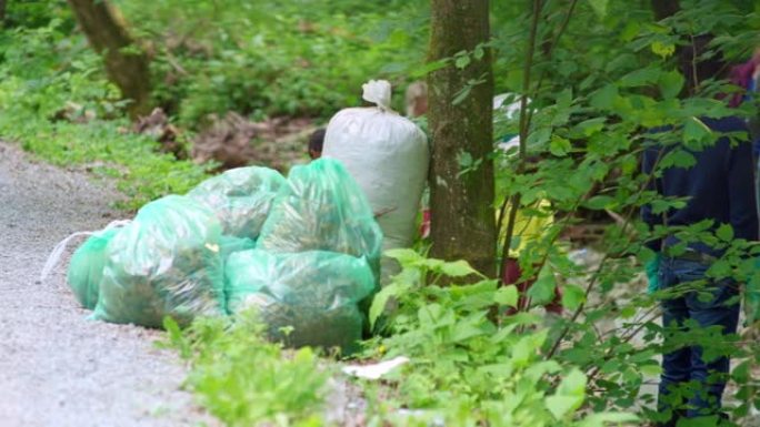 装满垃圾的垃圾袋来自自然界的当地清理社区行动