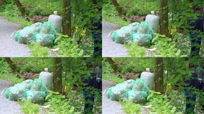 装满垃圾的垃圾袋来自自然界的当地清理社区行动