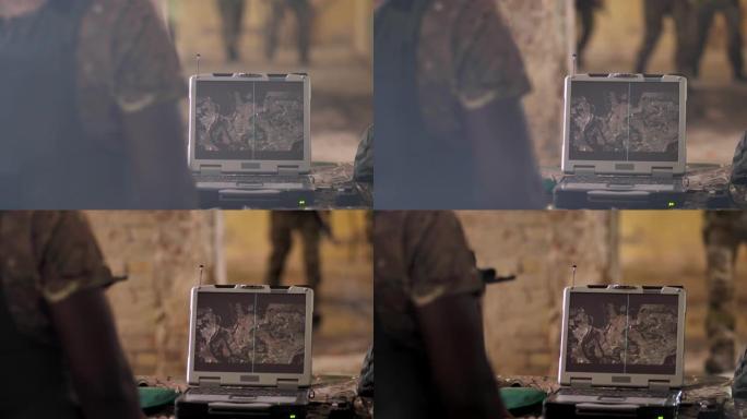 敌人检测期间陆军笔记本电脑的屏幕