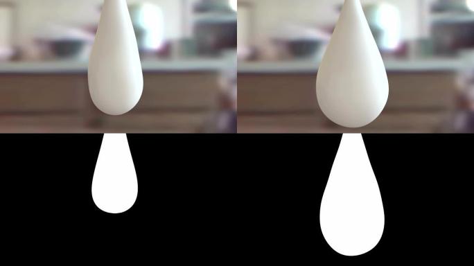 带有alpha层的慢动作中形成和掉落的牛奶滴的3D动画