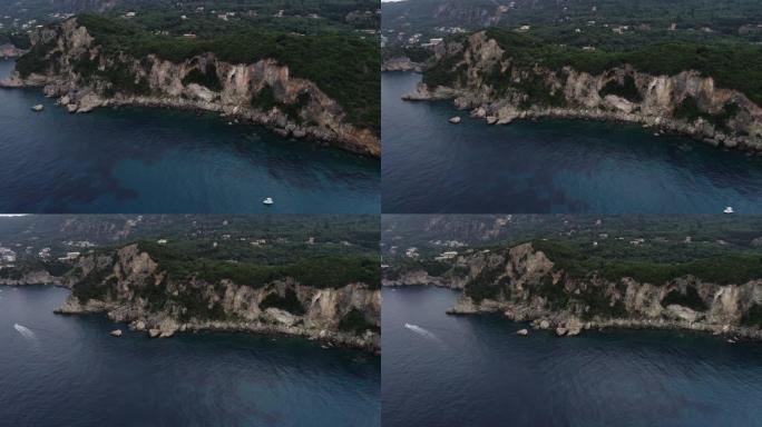 希腊科孚岛爱奥尼亚海地中海性质的高岩层和绿松石水的惊人鸟瞰图