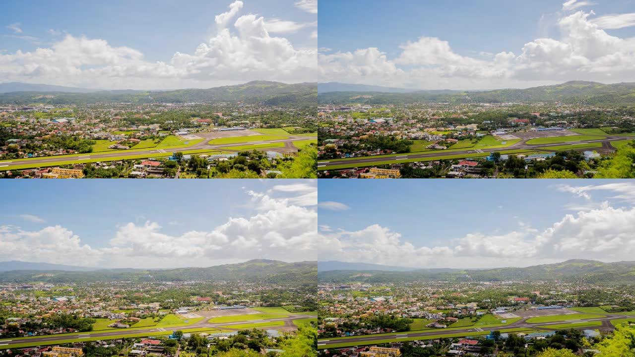 机场背景下的黎牙实比市全景。菲律宾吕宋岛。延时