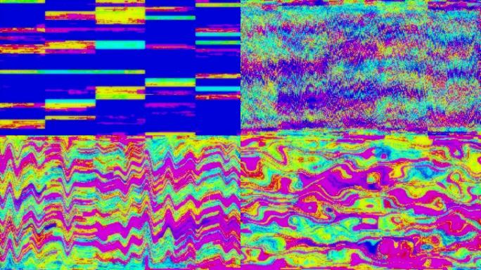 无缝循环催眠运动的4个文本小故障板动画