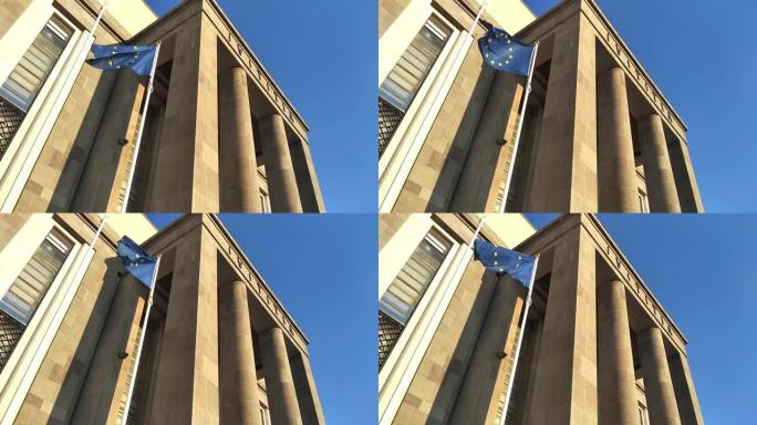 欧洲的旗帜在宫廷外飘扬