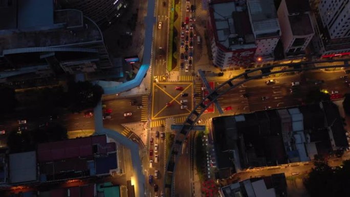 暮光照明吉隆坡城市交通街十字路口空中俯拍全景4k马来西亚