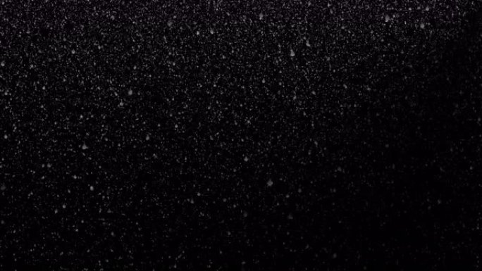 在漆黑的夜晚，大雨或雪看起来很像，灯光照在雨或雪颗粒上。