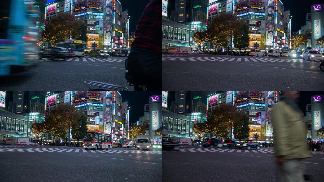 日本东京夜间涩谷穿越4k时间流逝
