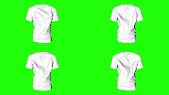 白色经典t恤挥舞绿色色度键棉布服装动画3d