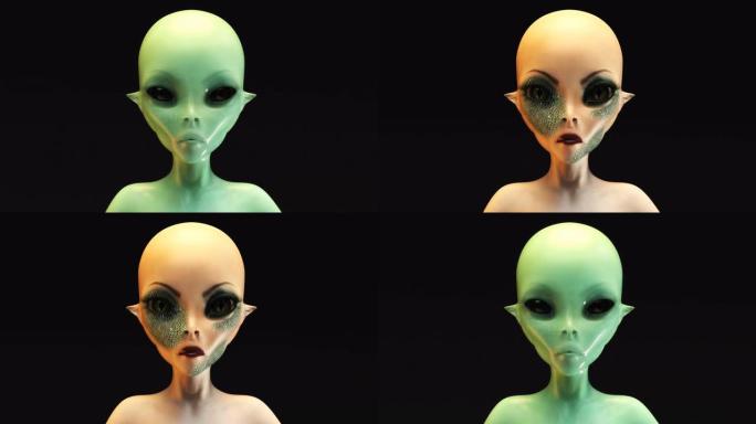 变形的外星人脸的3D动画