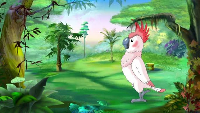 粉红色鹦鹉鹦鹉在丛林中行走