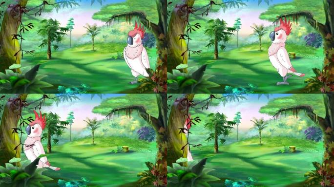 粉红色鹦鹉鹦鹉在丛林中行走