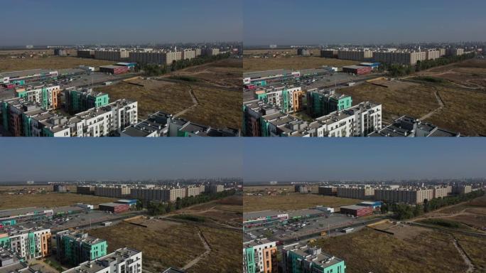 乌克兰基辅地区Sofievskaya borshakgovka-2020年9月: 公寓楼的鸟瞰图。彩