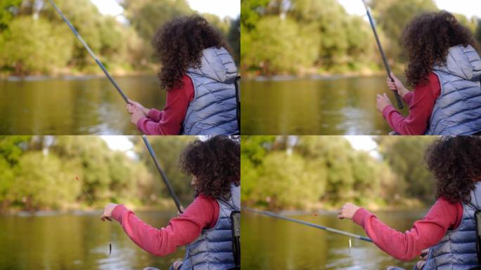 年轻女孩在钓鱼之旅