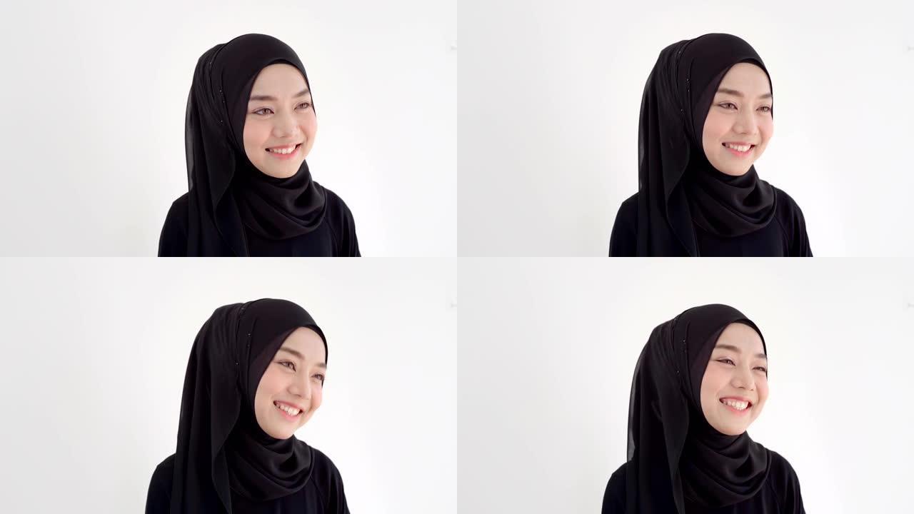 一位年轻的亚洲穆斯林妇女的特写肖像